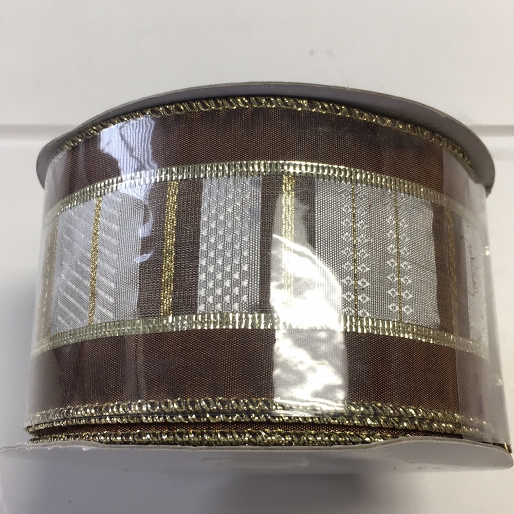 Brown, Gold, and Silver Ribbon 2.5 in x 25 yards